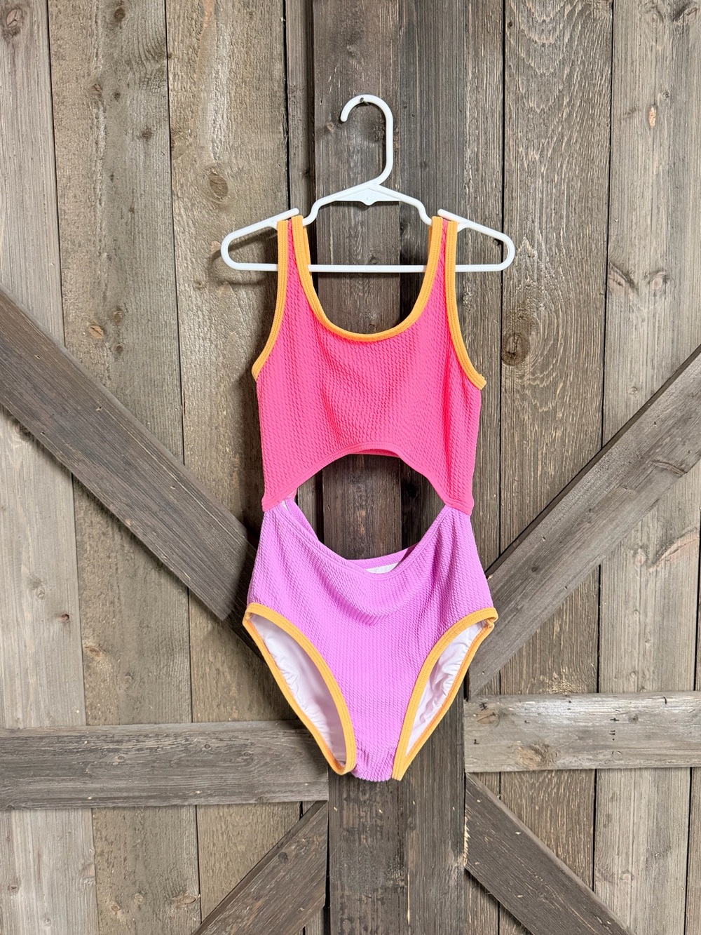 Colorblock Cutout One-Piece Swimsuit - Purple with Peach Trim
